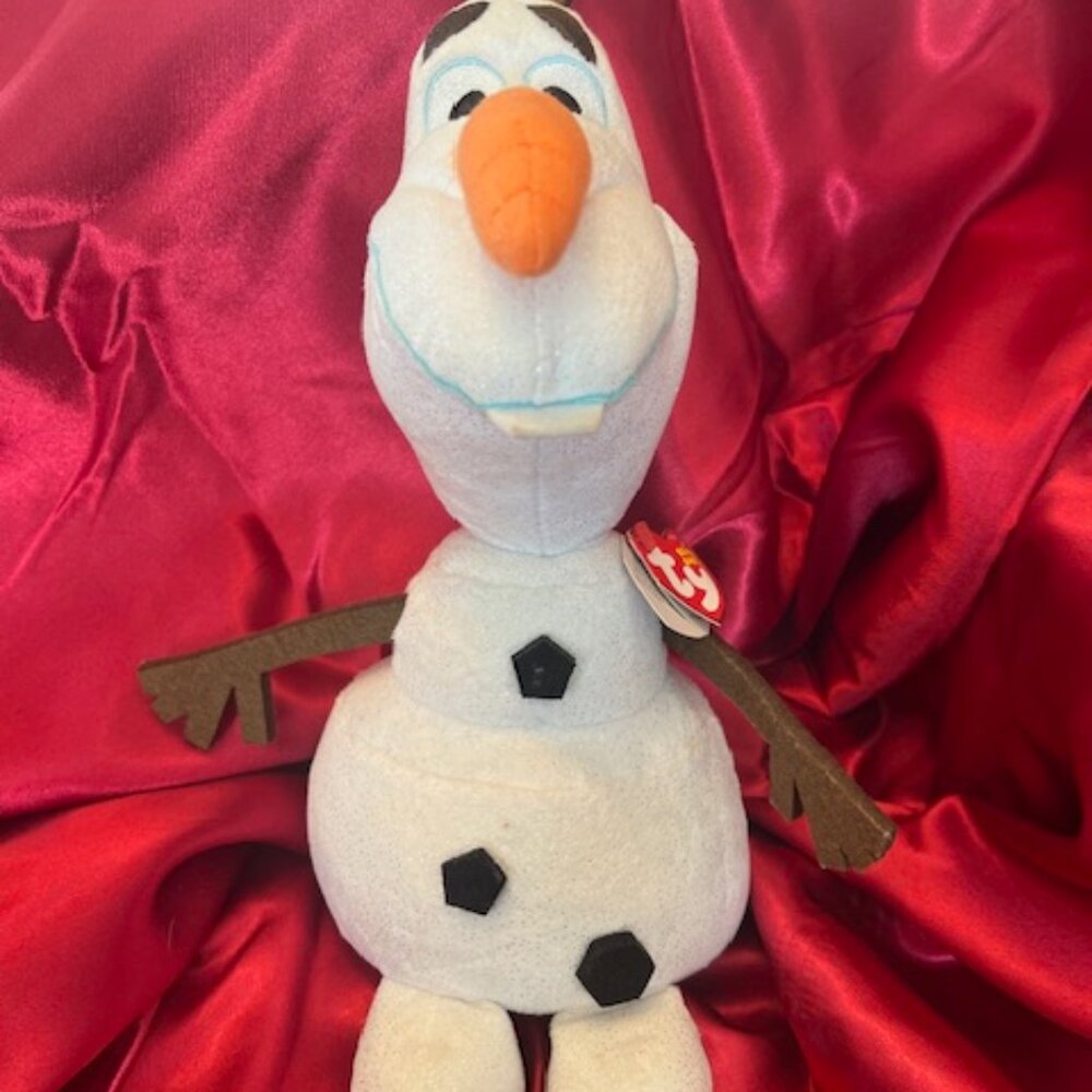 Ty Sparkle Beanie Baby Olaf the Snowman plush toy DISNEY with Santa hat‎
